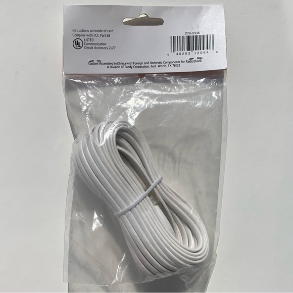 🦋 Radio Shack 25 Foot 4-Conductor Modular Telephone Line Cord 279-336 White - Picture 2 of 5